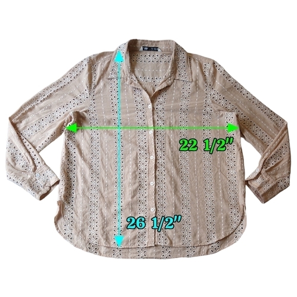 Zara Peach Openwork Embroidery Cutout Long Sleeve Button-Up Shirt Boho - Picture 4 of 10